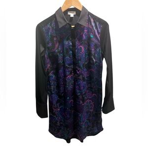 Per Se by Carlisle Paisley Contrast Tunic Blouse Size 8
